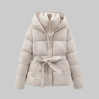 Women’s Hooded Puffer Jacket With Belt
