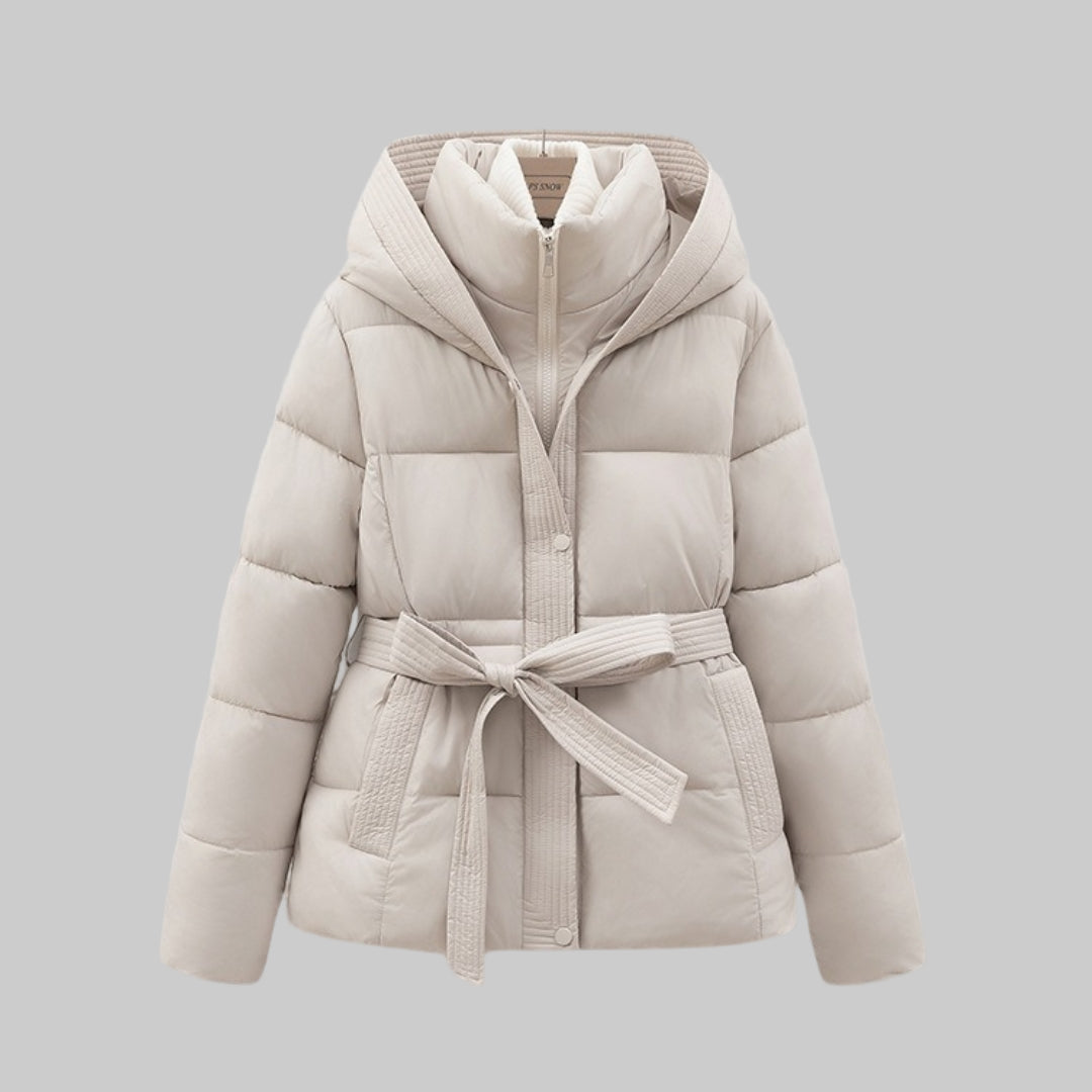 Women’s Hooded Puffer Jacket With Belt