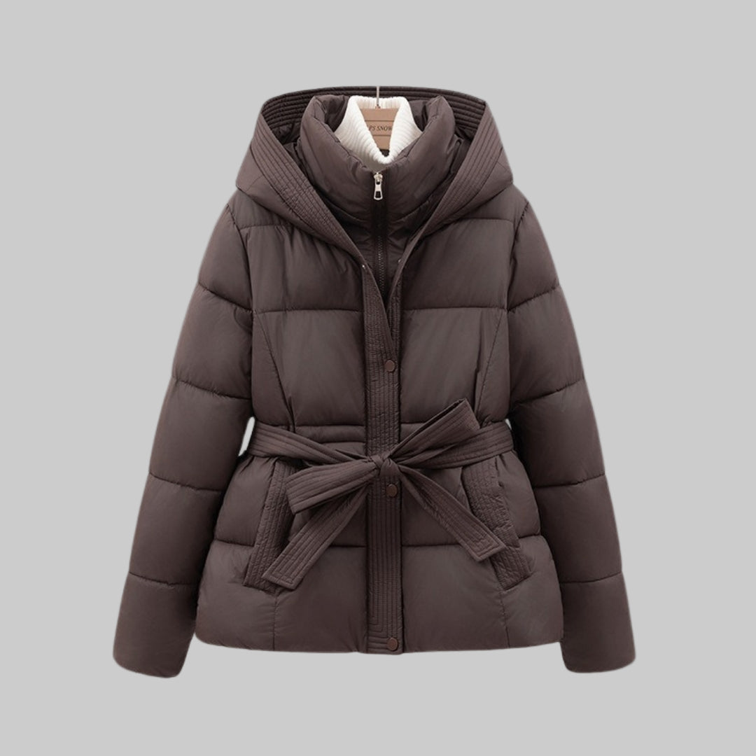 Women’s Hooded Puffer Jacket With Belt