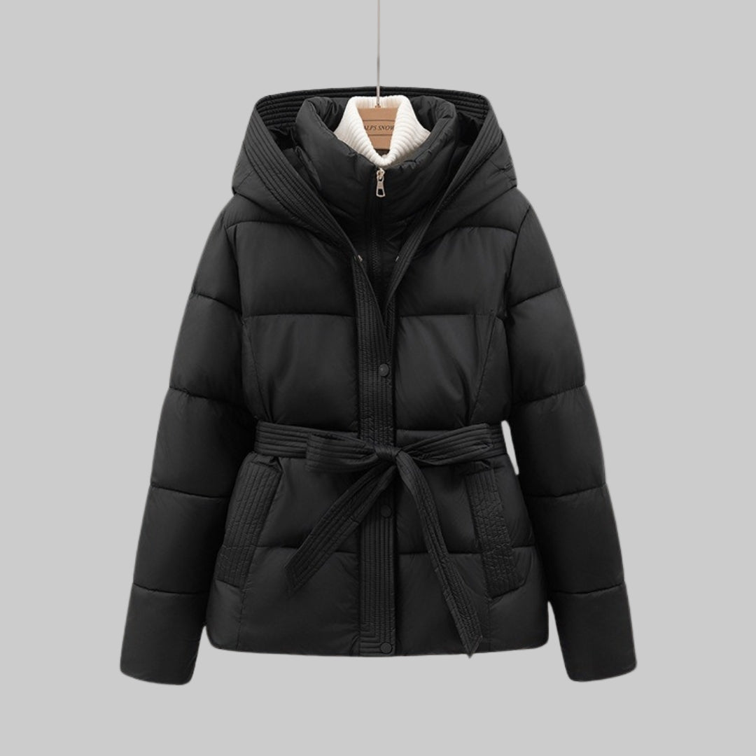 Women’s Hooded Puffer Jacket With Belt