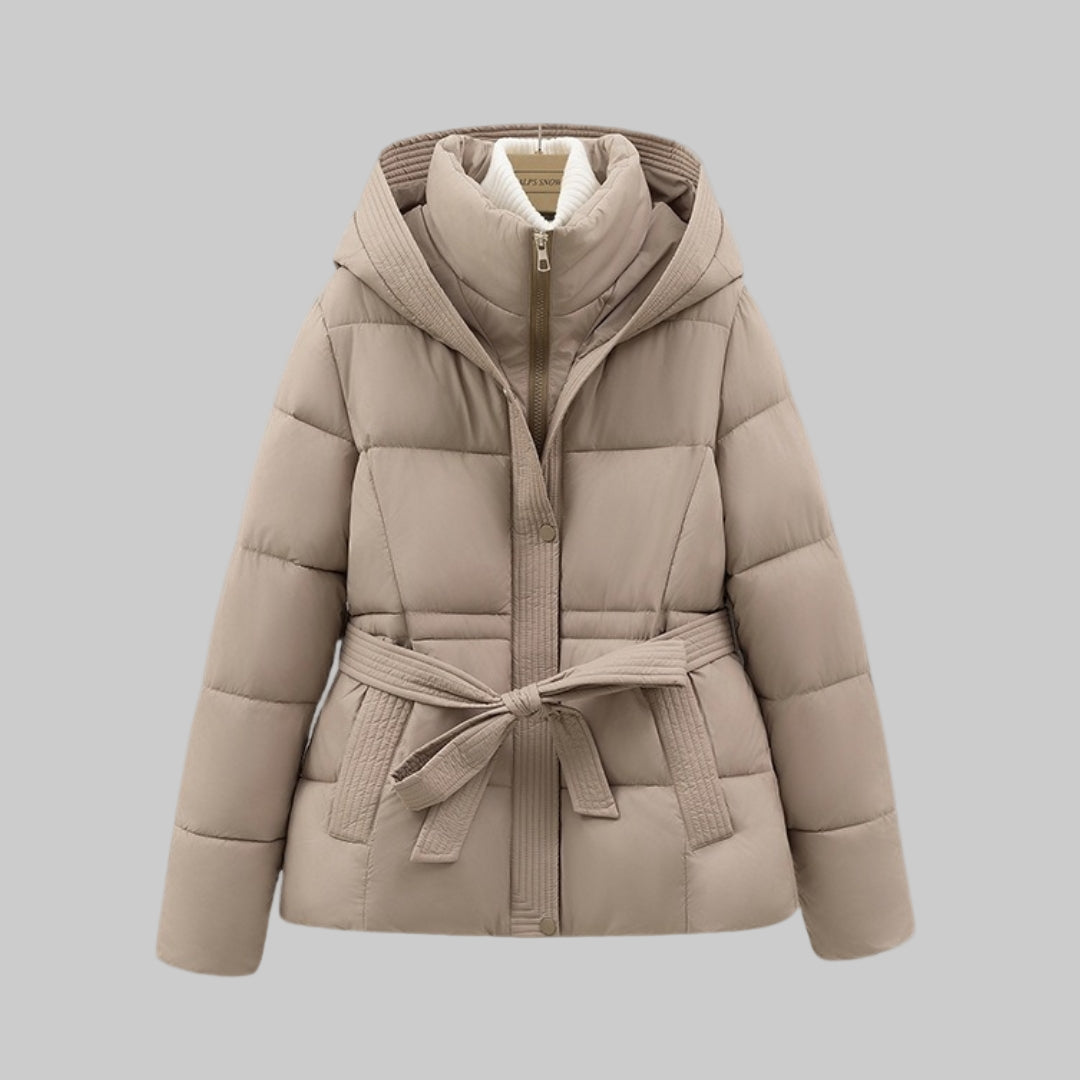 Women’s Hooded Puffer Jacket With Belt