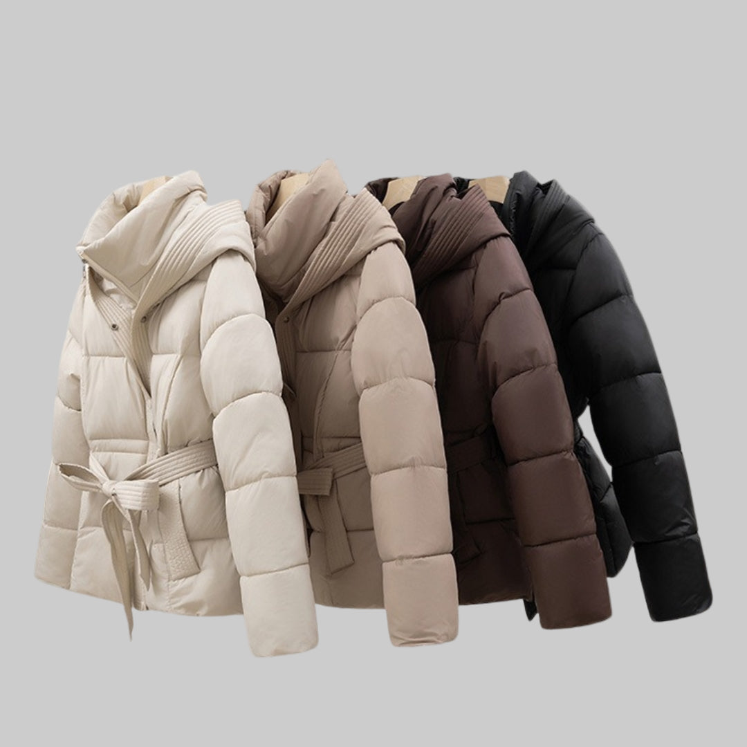 Women’s Hooded Puffer Jacket With Belt