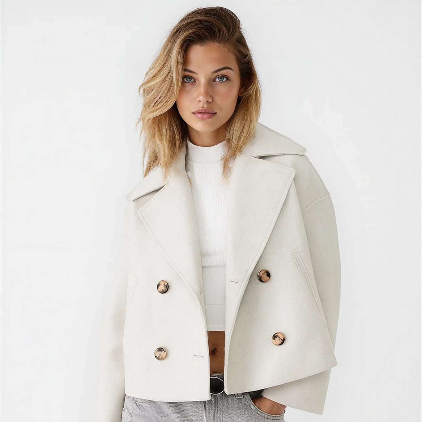 Women’s Short Coat With Wide Lapels
