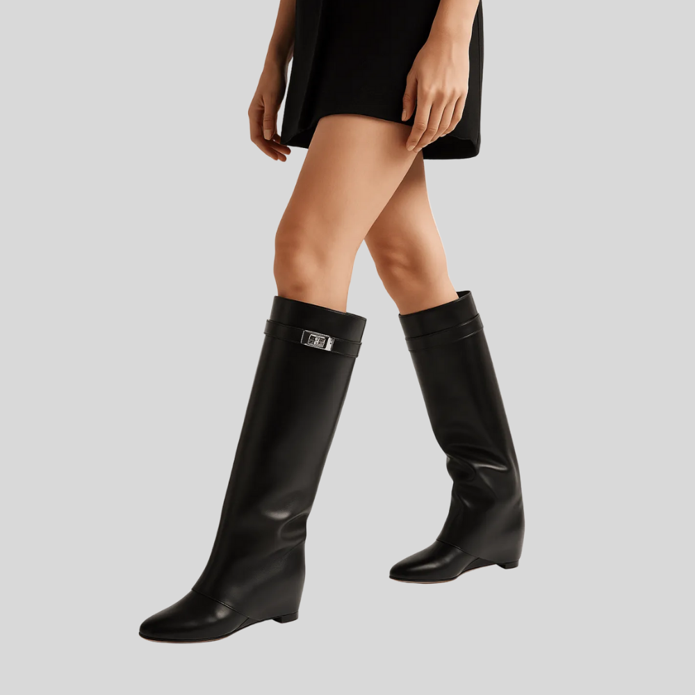 Women’s Knee High Boots Pointed Toe Lock Detail
