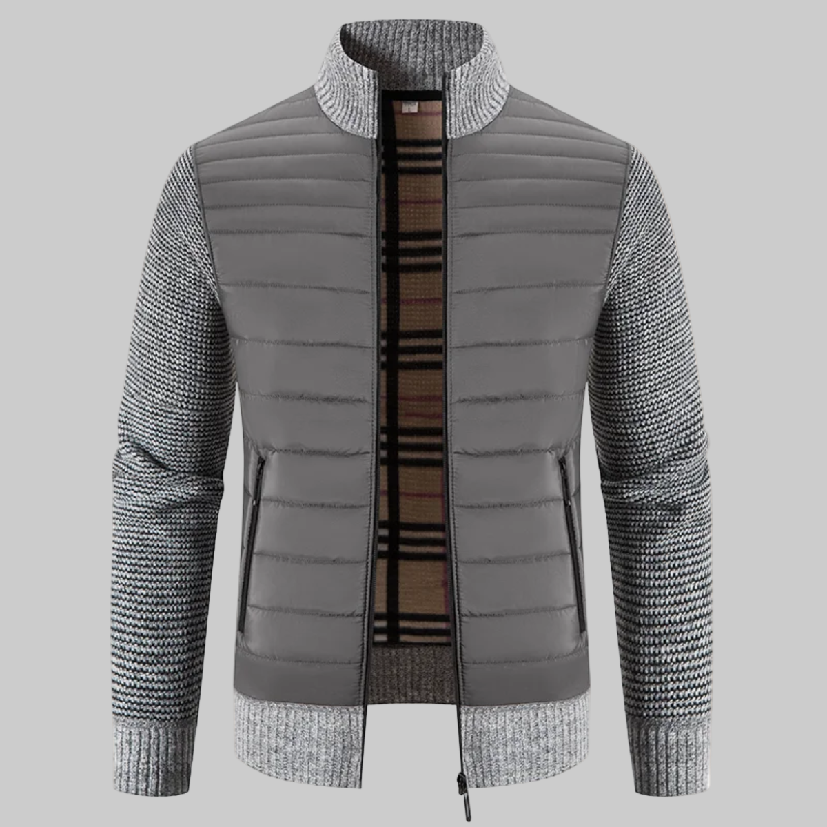 Men’s Quilted Fleece Jacket With Knitted Sleeves