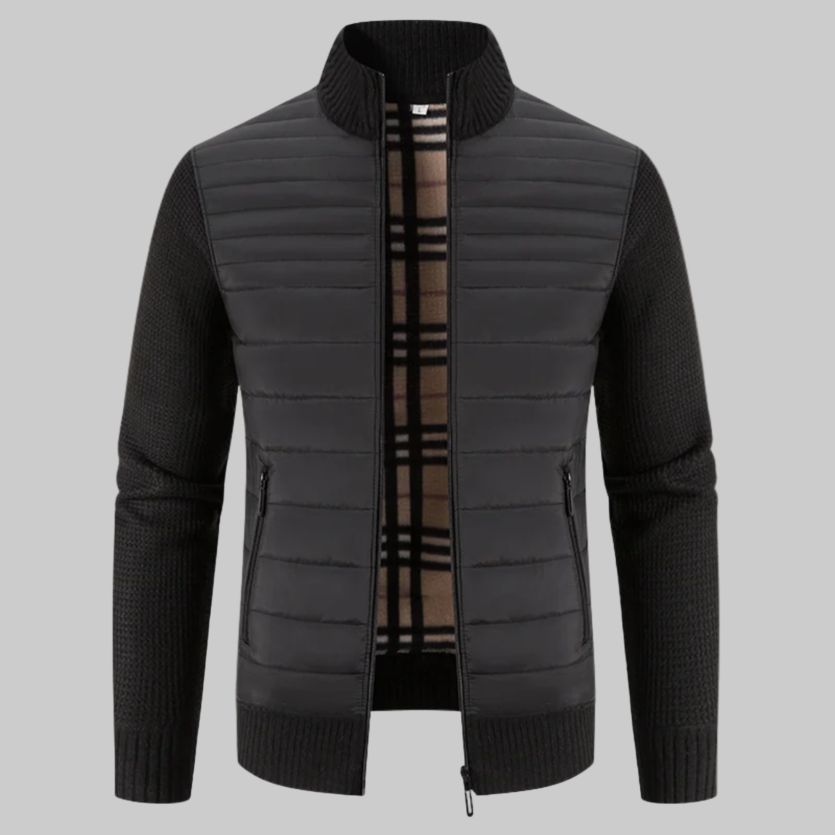 Men’s Quilted Fleece Jacket With Knitted Sleeves
