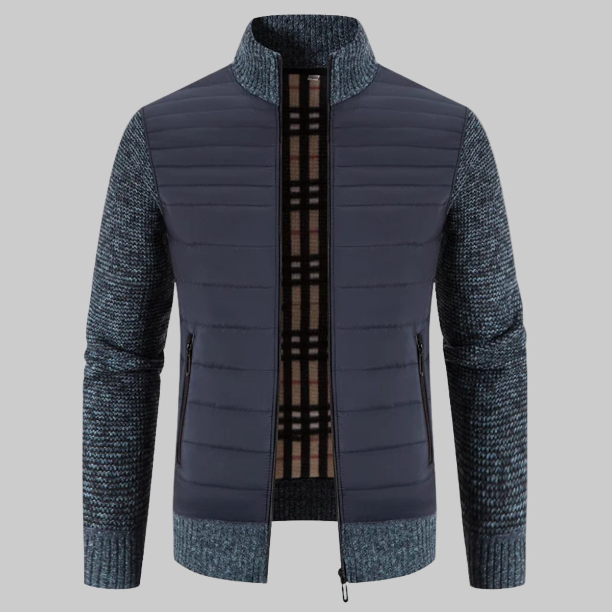 Men’s Quilted Fleece Jacket With Knitted Sleeves